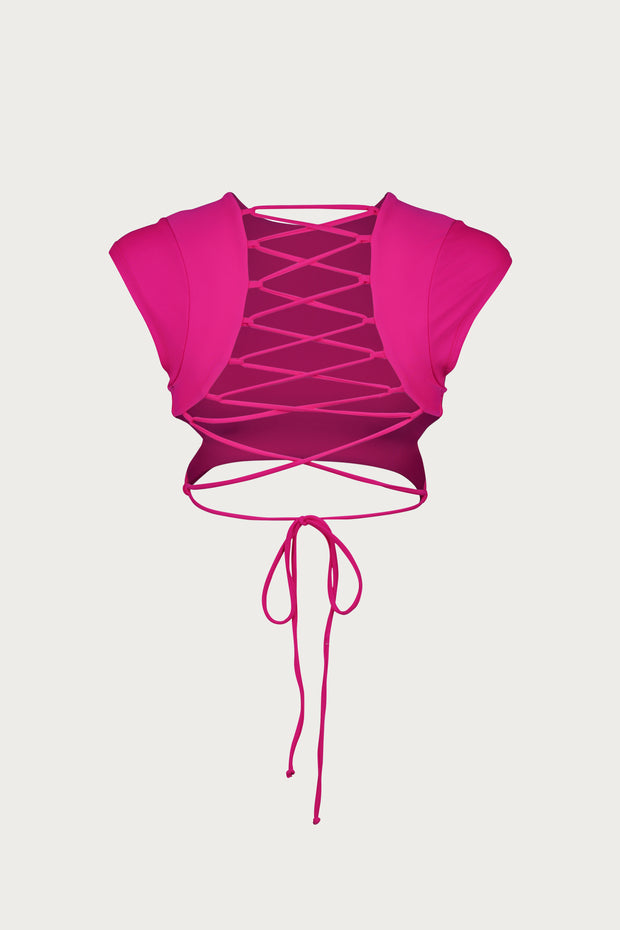 Lace Up Crop Top (Fuchsia)