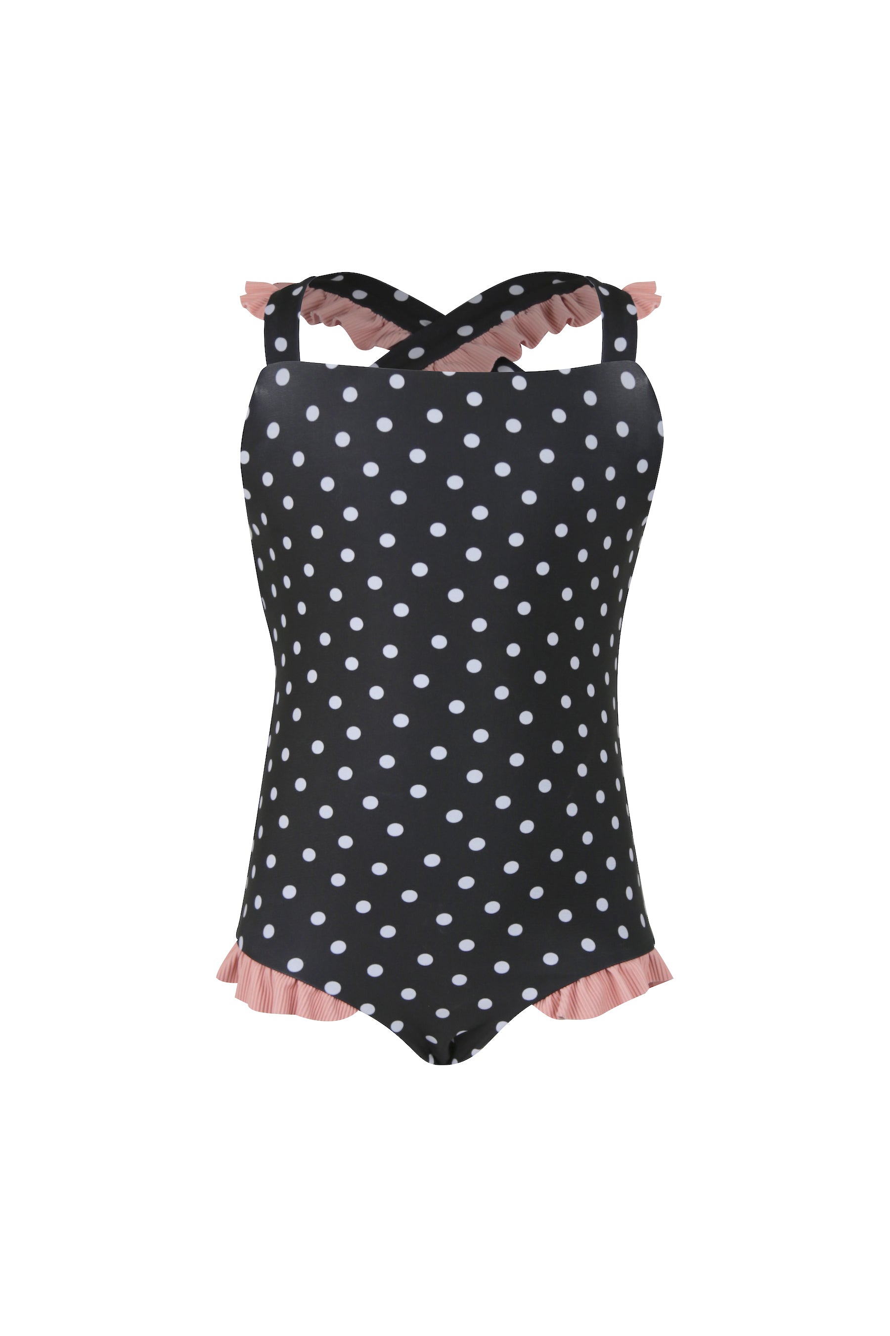 ruffle one piece (black white polka dot/ribbed blush) – SAME