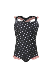 ruffle one piece (black white polka dot/ribbed blush)