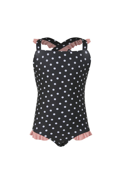 mini me one piece (black white polka dot/ribbed blush)