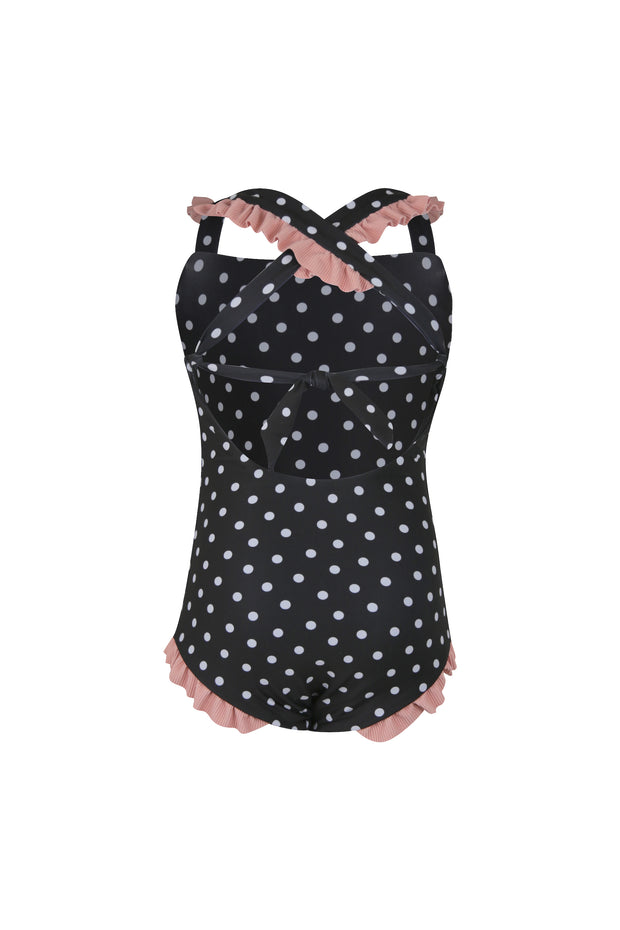 mini me one piece (black white polka dot/ribbed blush)