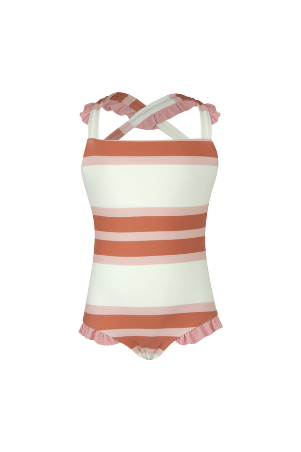 ruffle one piece (cream camel blush stripe/blush)