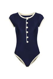 The Grace One Piece (Ribbed Navy/Cream)